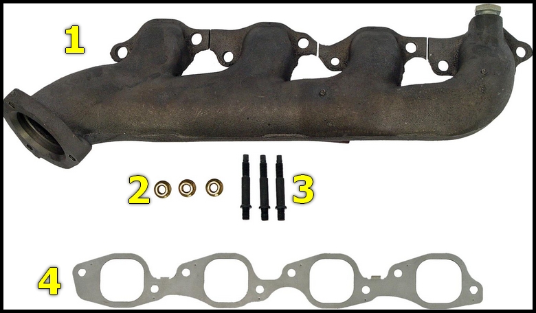 1- Egzoz Manifoldu 2- Egzoz Manifold Somunu 3- Egzoz Manifold Saplaması (Vidası) 4- Egzoz Manifold Contası